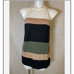 Striped Sleeveless Top - Cream, Black, Green, Tan